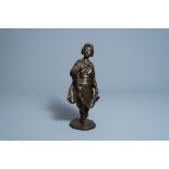 A Japanese bronze okimono of a lady with a gourd, signed Seiya, Meiji, 19th C.