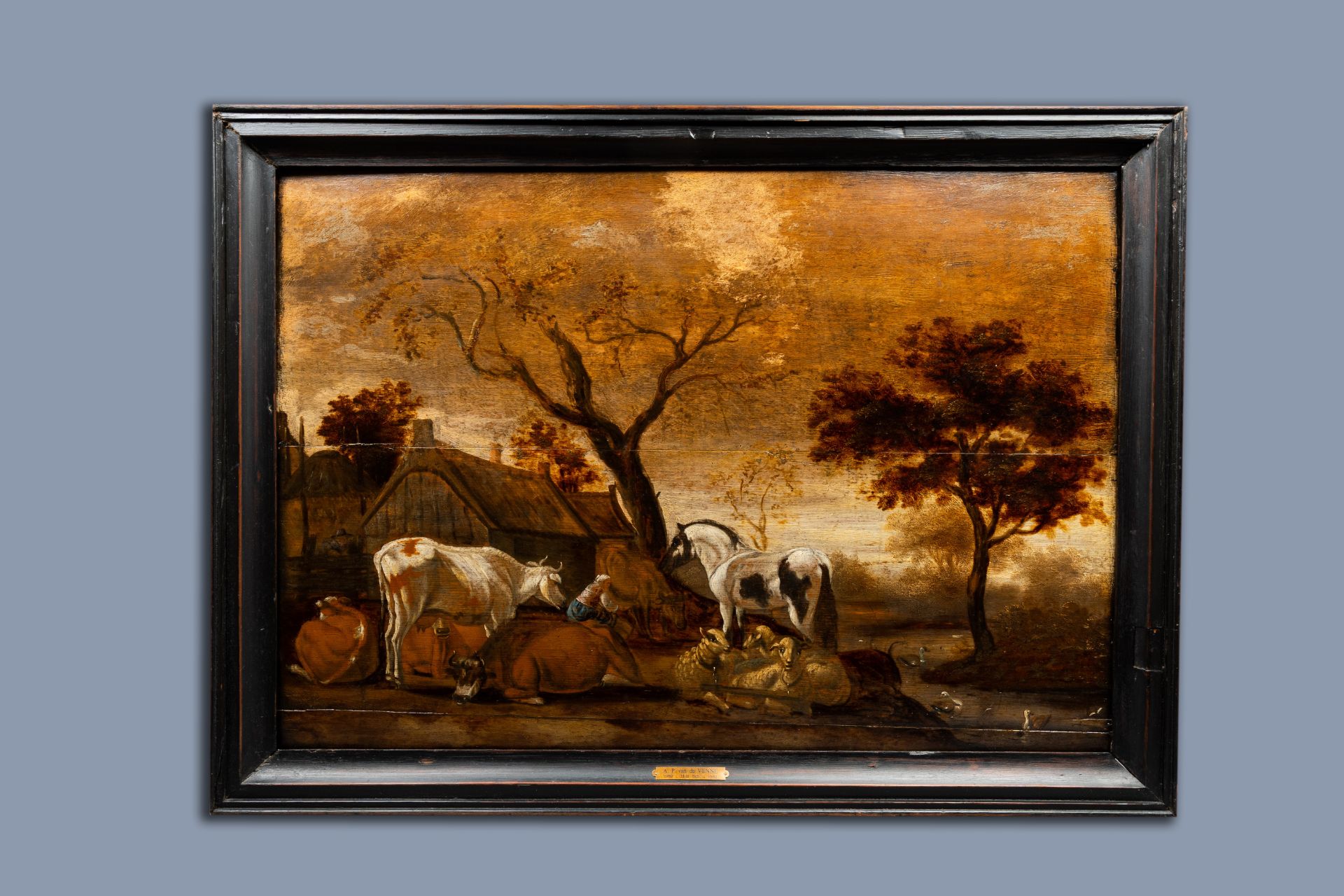 Dutch school: Taking care of the livestock, oil on panel, 17th C. - Image 2 of 4