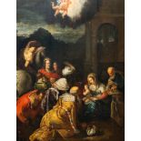 German school: Adoration of the magi, oil on panel, 17th C.