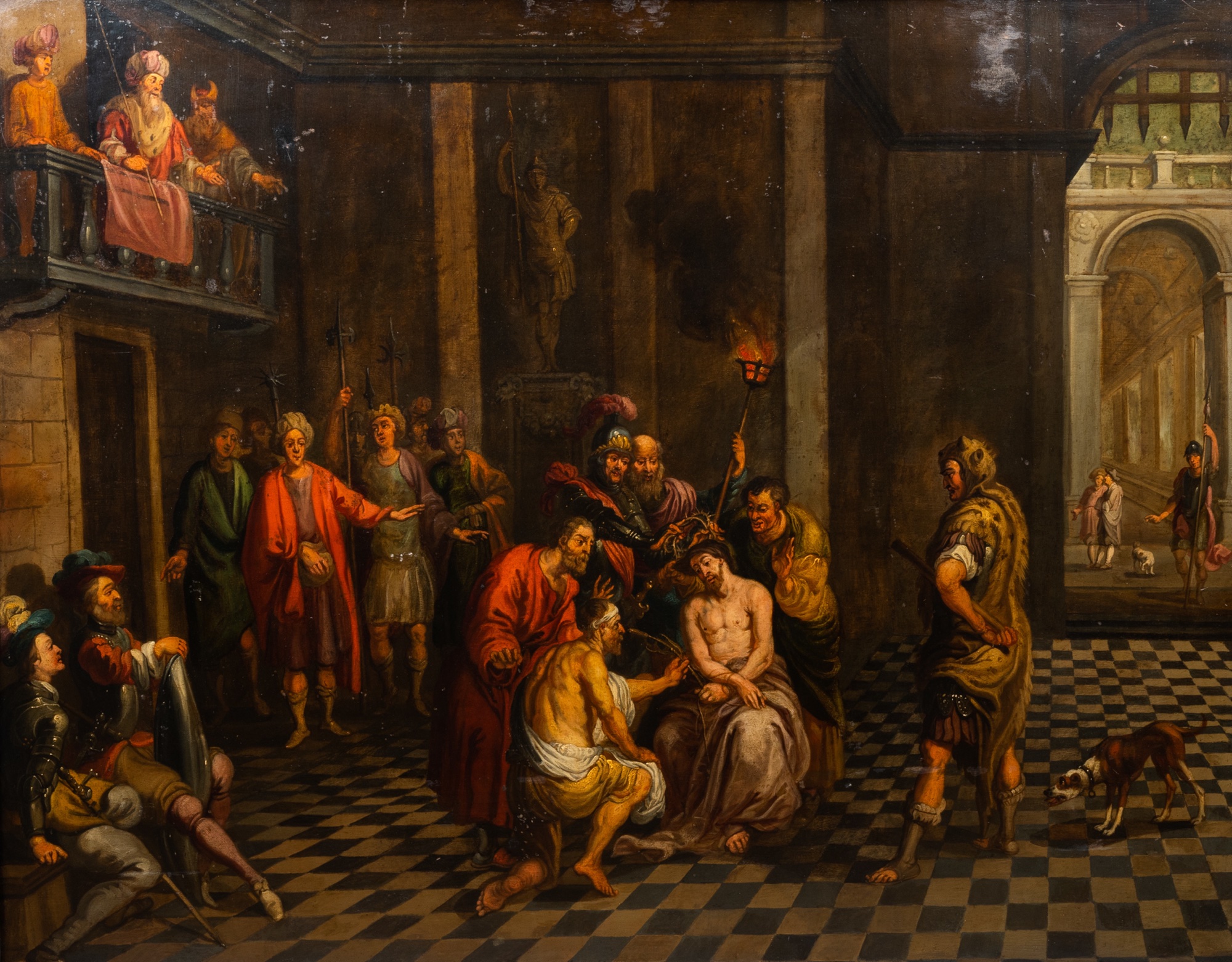 Flemish school, follower of Simon de Vos (1603-1676): The flagellation of Christ, oil on copper, 17t