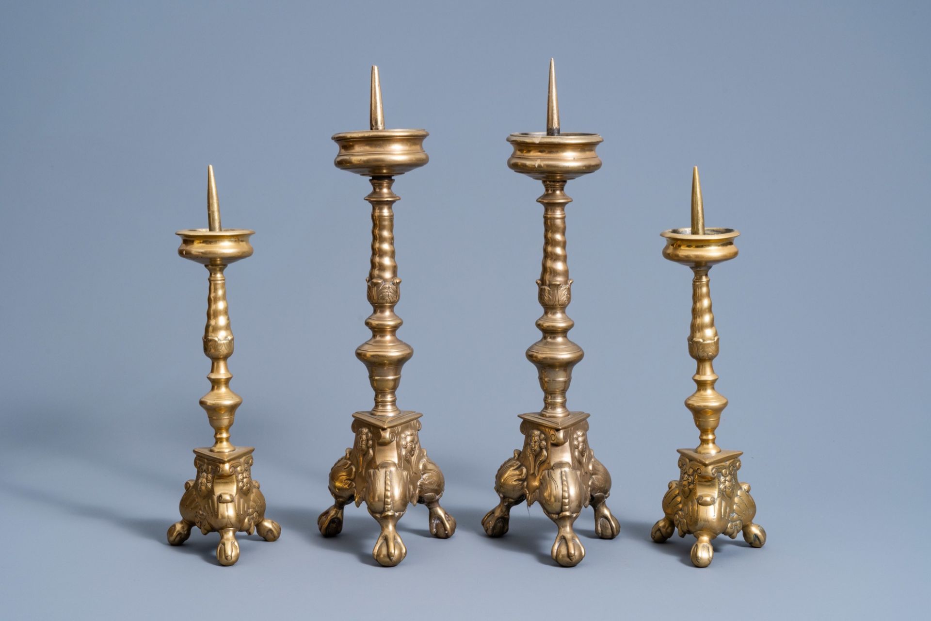 Two pairs of bronze pricket candlesticks, Flanders or The Netherlands, 17th C. - Image 4 of 7