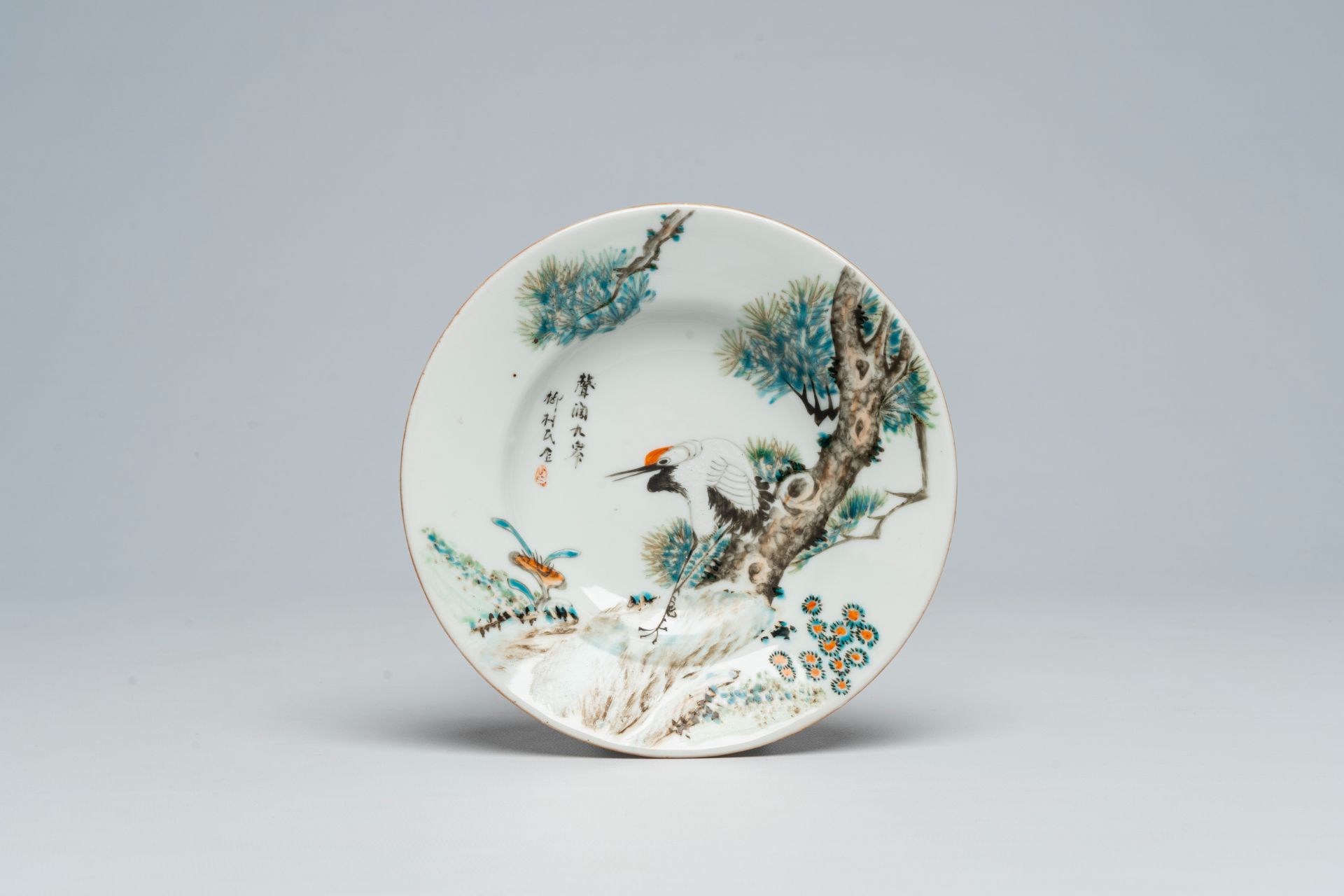 A Chinese qianjiang cai jar and cover, a dish and a vase with birds among blossoming branches, 19th/ - Image 2 of 9