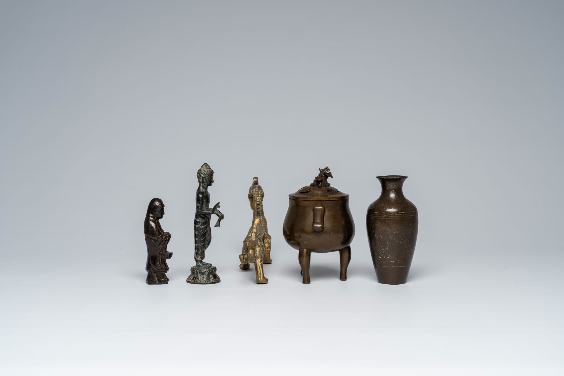 Three bronze sculptures, a censer and a vase, China, Vietnam and Japan, 19th/20th C. - Image 4 of 9