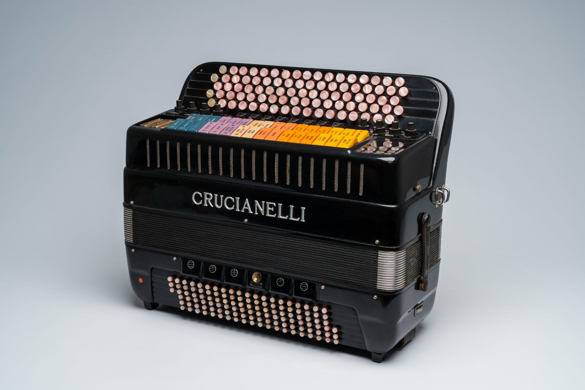 An Italian 'Crucianelli' chromatic accordion with button keyboard, ca. 1950