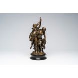 Claude Michel (Clodion, 1738-1814, after), 'Bacchanal', brown patinated bronze on a black marble bas