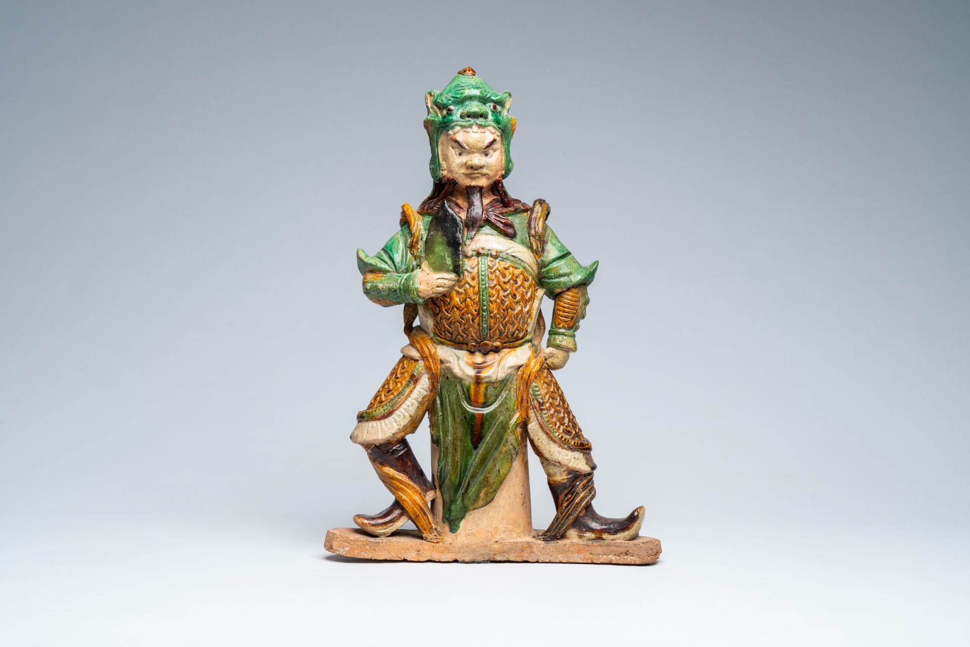 A Chinese sancai glazed 'warrior' roof tile, Ming - Image 2 of 7