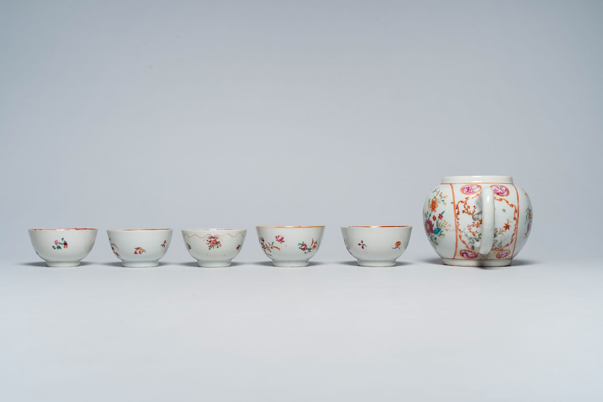 A varied collection of Chinese famille rose porcelain with floral design, Qianlong - Image 5 of 9