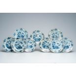 Nine Chinese blue and white plates with floral design, Yongzheng/Qianlong