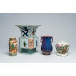 Four various Chinese polychrome and monochrome vases, 19th/20th C.