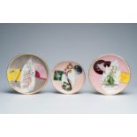 Three French polychrome faience fine 'Japonism' plates, monogram H.G., Creil Montereau Boulenger et