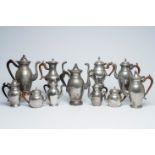Eleven various pewter Empire 'dragon spout' jugs with wood handle, a.o. Brussels and Antwerp, 19th C