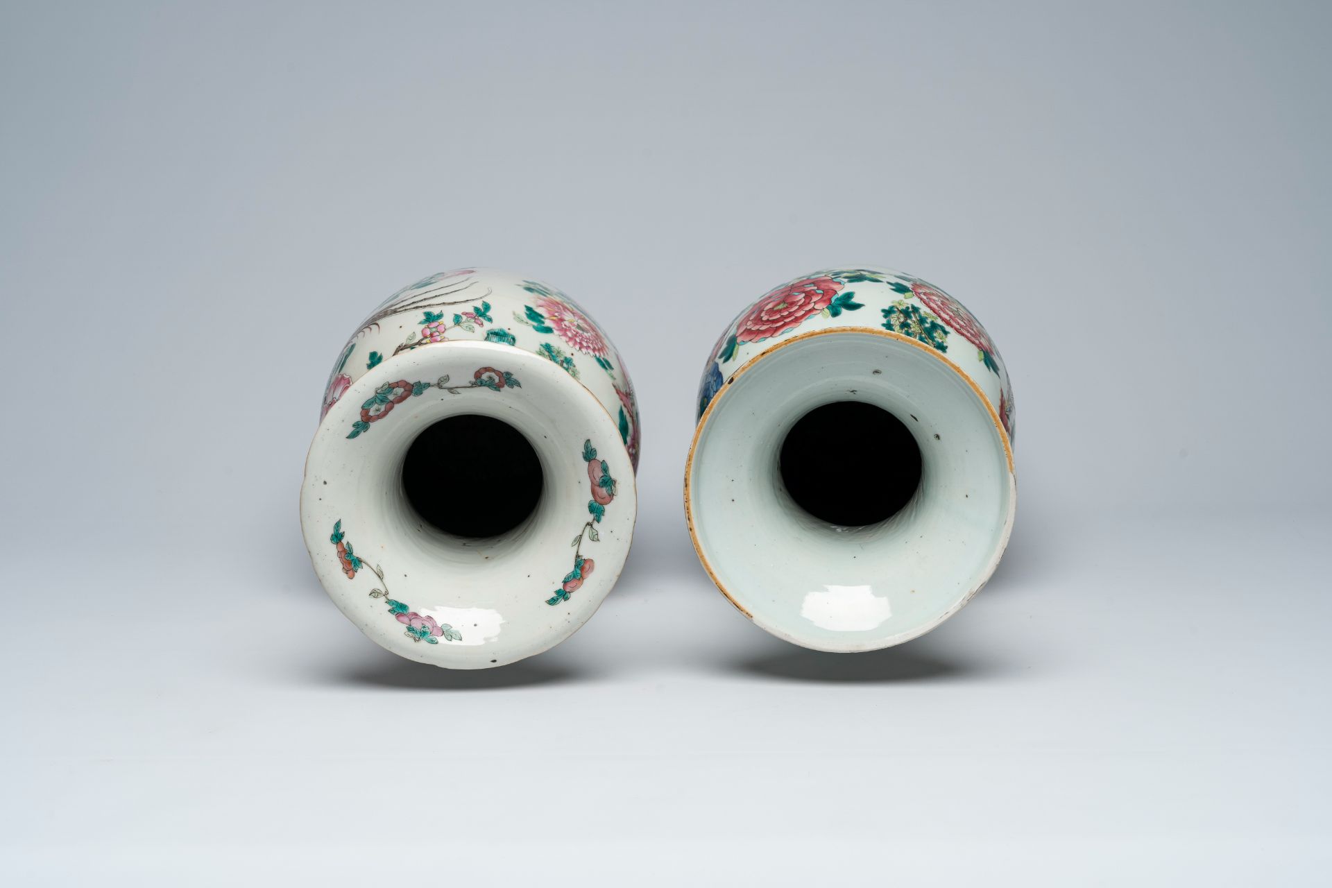 Two Chinese famille rose vases with phoenixes, pheasants and cranes among blossoming branches, 19th - Image 5 of 6