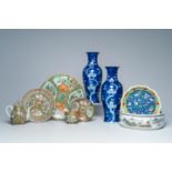 A varied collection of Chinese blue, white, Canton famille rose and qianjiang cai porcelain, 19th/20