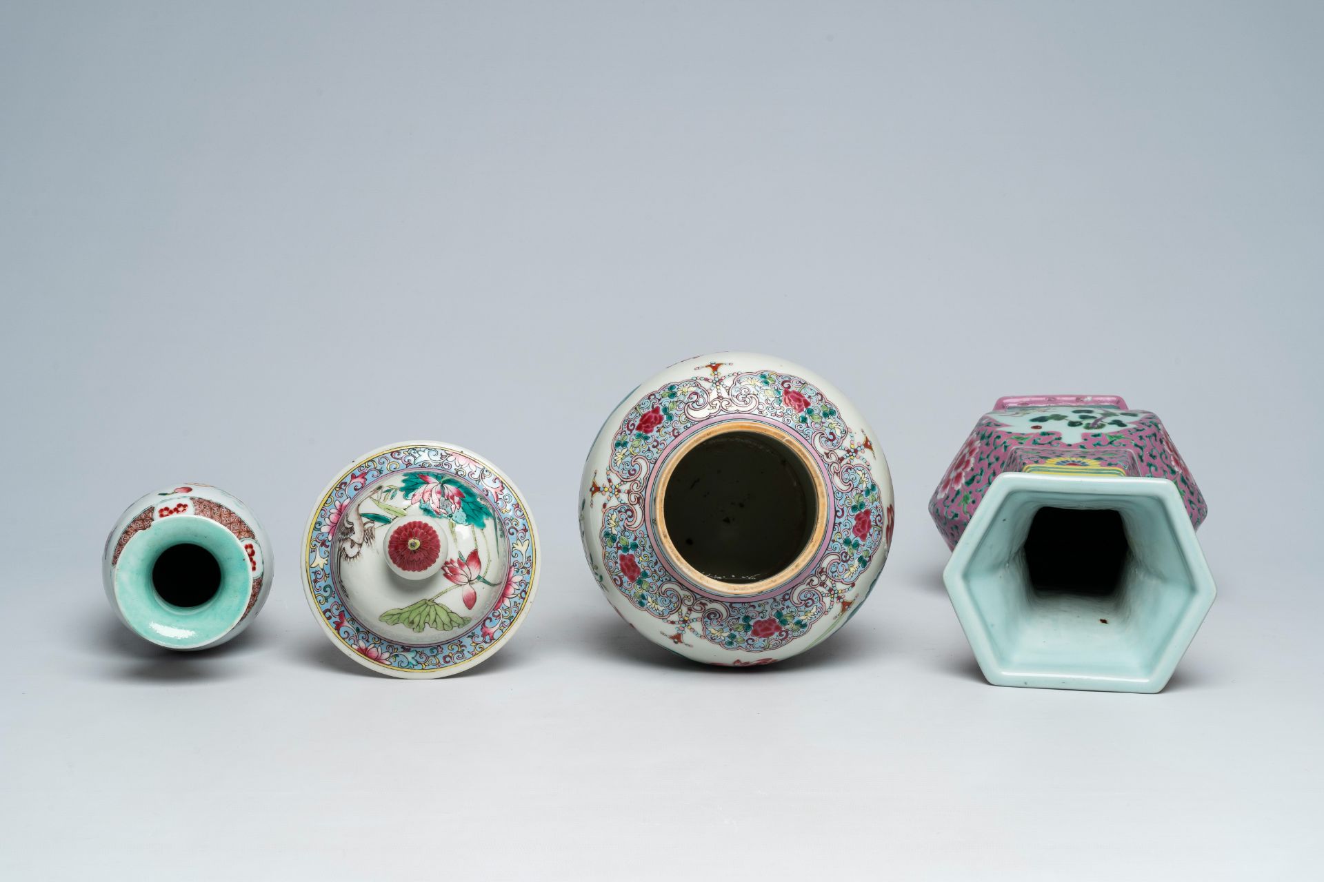 Three Chinese famille rose vases with floral design, 19th C. - Image 6 of 7