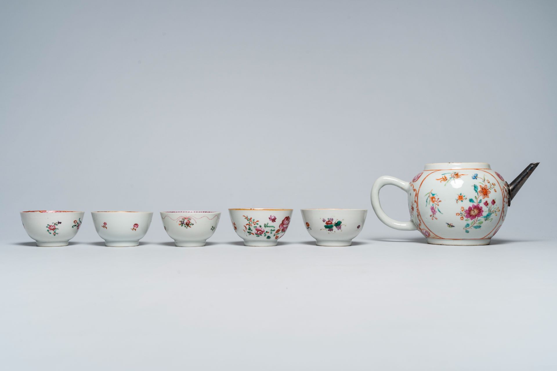 A varied collection of Chinese famille rose porcelain with floral design, Qianlong - Image 6 of 9