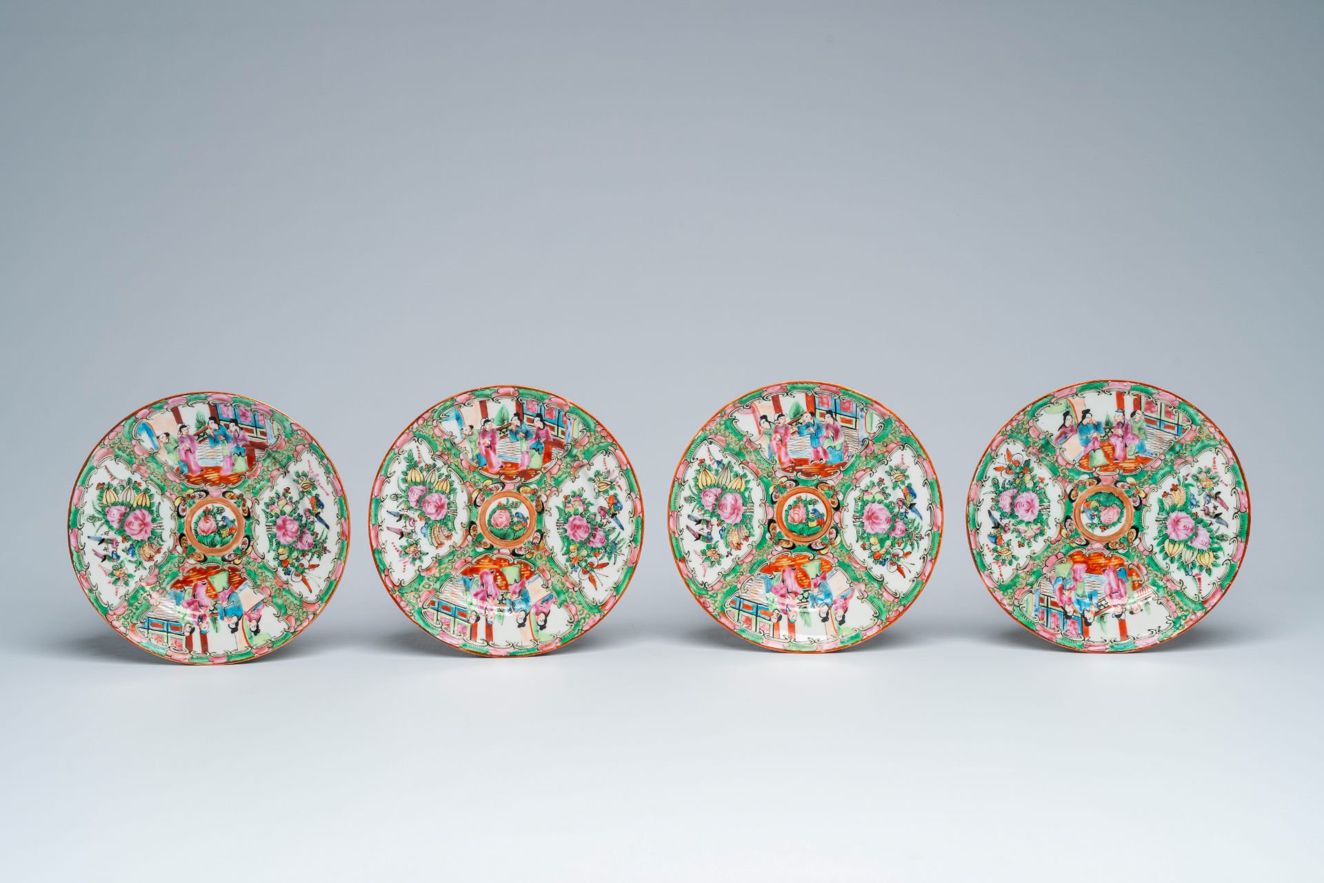 A large collection of Chinese Canton famille rose porcelain with palace scenes and floral design, ca - Image 8 of 19