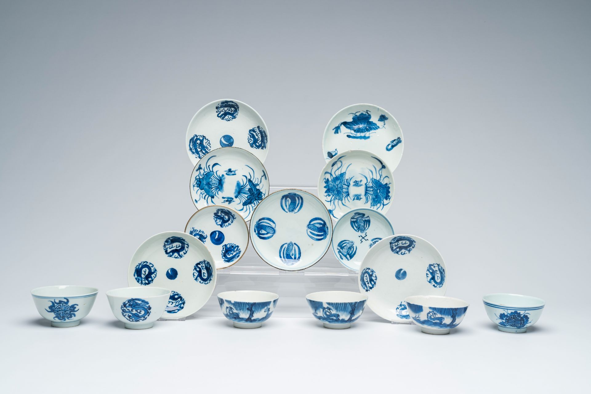 Nine various Chinese blue and white Vietnamese market 'Bleu de Hue' saucers and six bowls, 19th C.