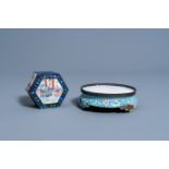 A Chinese Canton enamel box and a stand, 18th/19th C.
