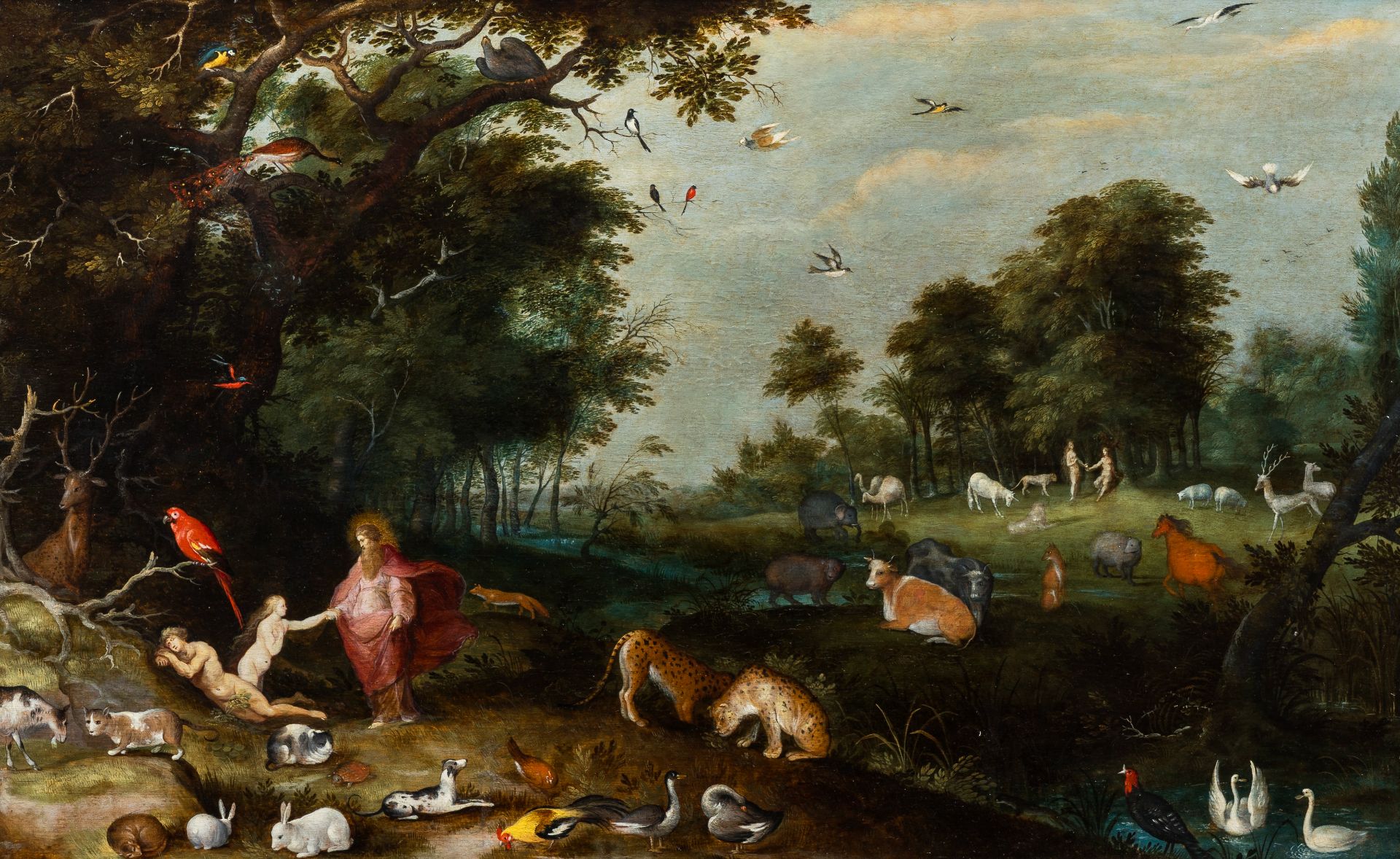 Frans II Francken (1581-1642): Paradise with the creation of Eve, oil on panel