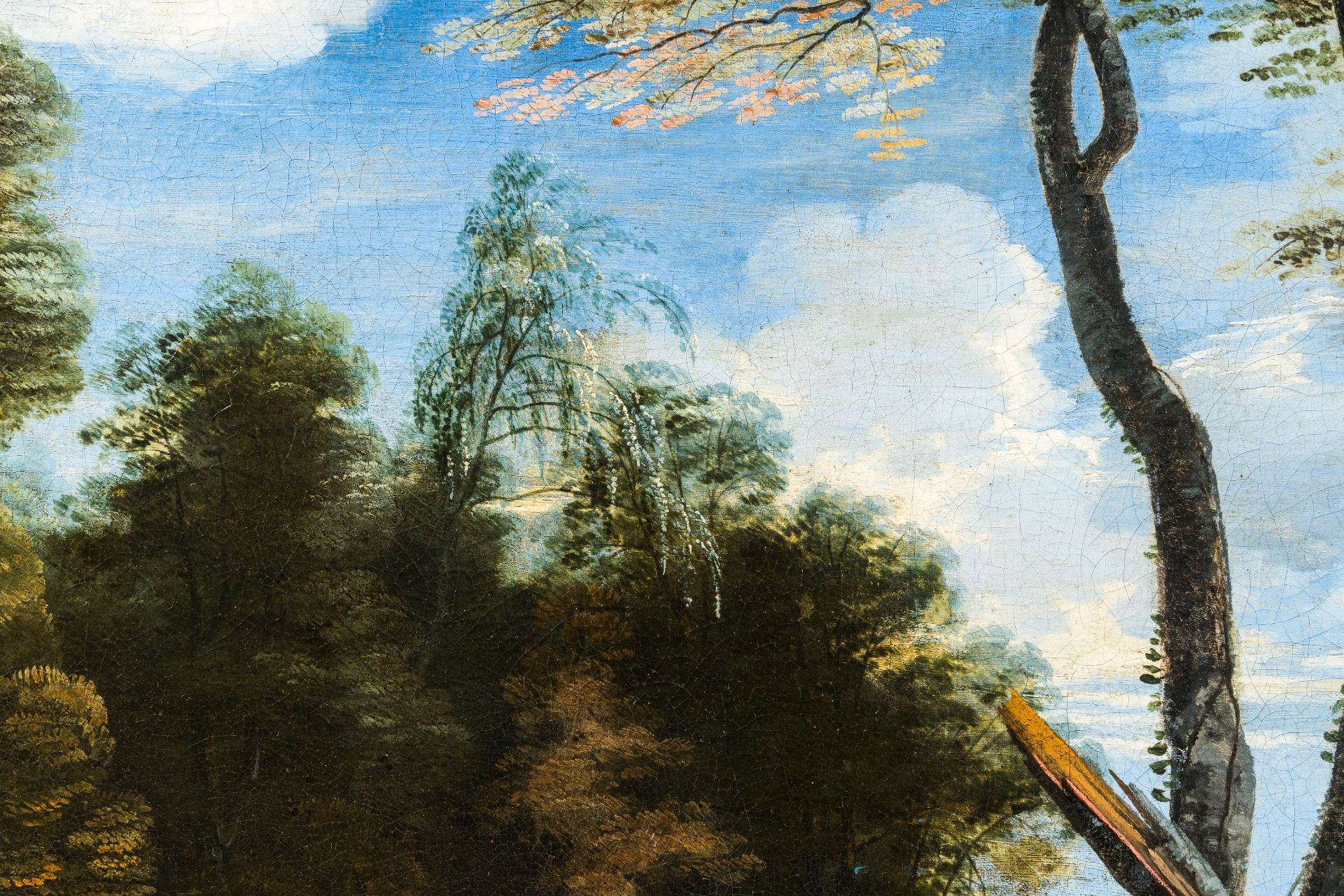 Flemish school: Landscape with Saint Jerome praying, oil on canvas, 17th C. - Image 6 of 7