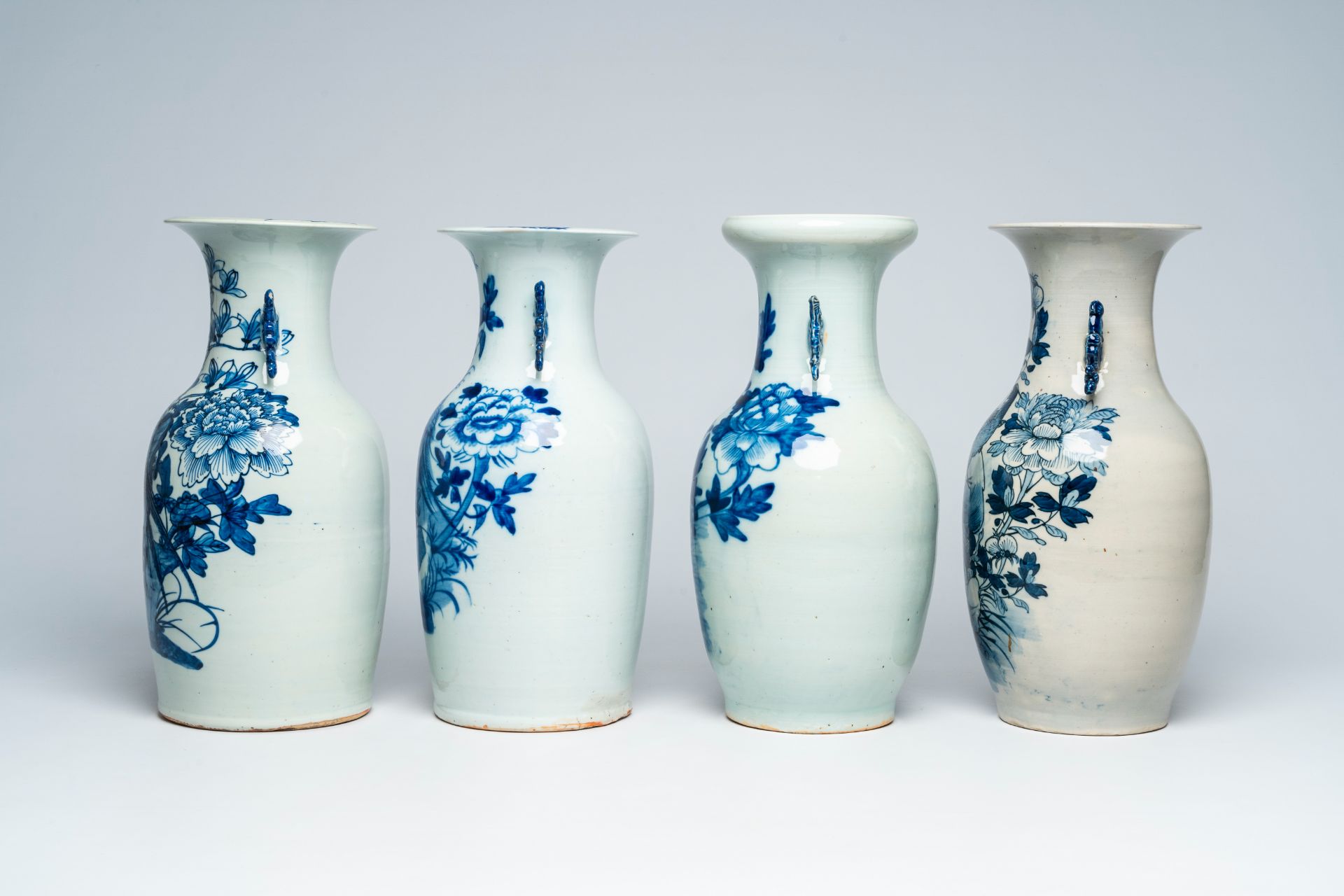 Four Chinese blue and white vases with birds among blossoming branches, 19th C. - Image 3 of 7