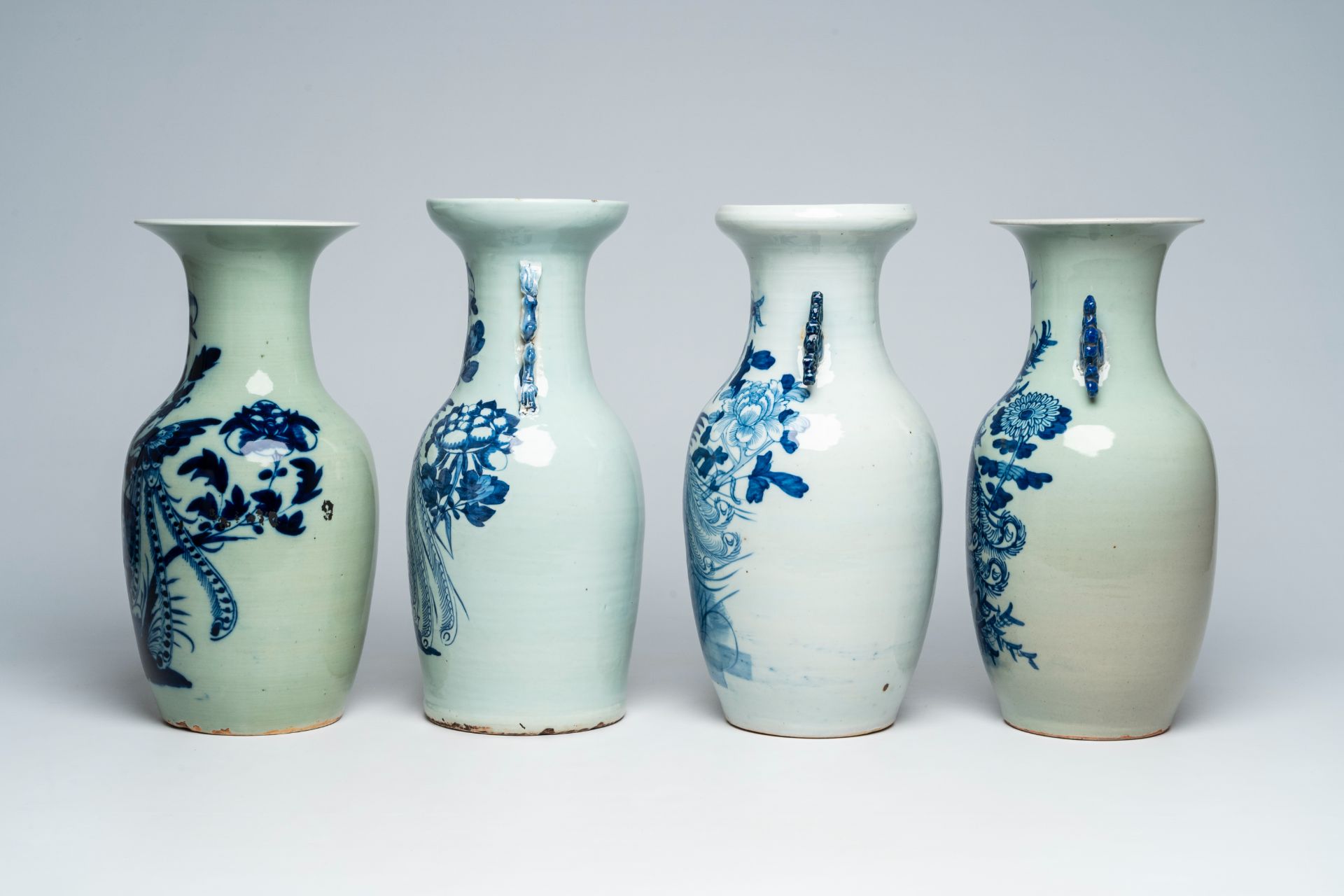 Four Chinese blue and white 'phoenix' vases, 19th C. - Image 2 of 6