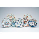 Seven Chinese Imari style and milk and blood plates with floral design, Kangxi/Qianlong