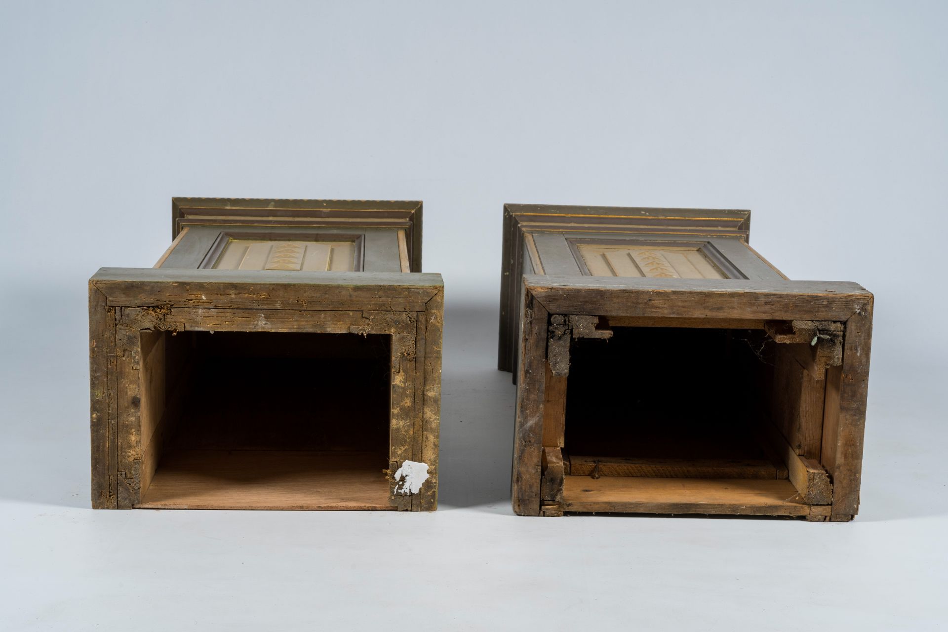 A pair of Flemish or French Gothic revival polychrome painted and gilt wood pedestals, first quarter - Image 7 of 8