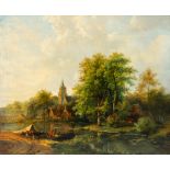 Barend Cornelis Koekkoek (1803-1862, in the manner of): Animated landscape, oil on canvas, 19th C.