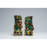 Two Chinese verte biscuit Buddhist lions, probably Kangxi