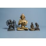 Four various Sino-Tibetan brass and bronze figures, 20th C.