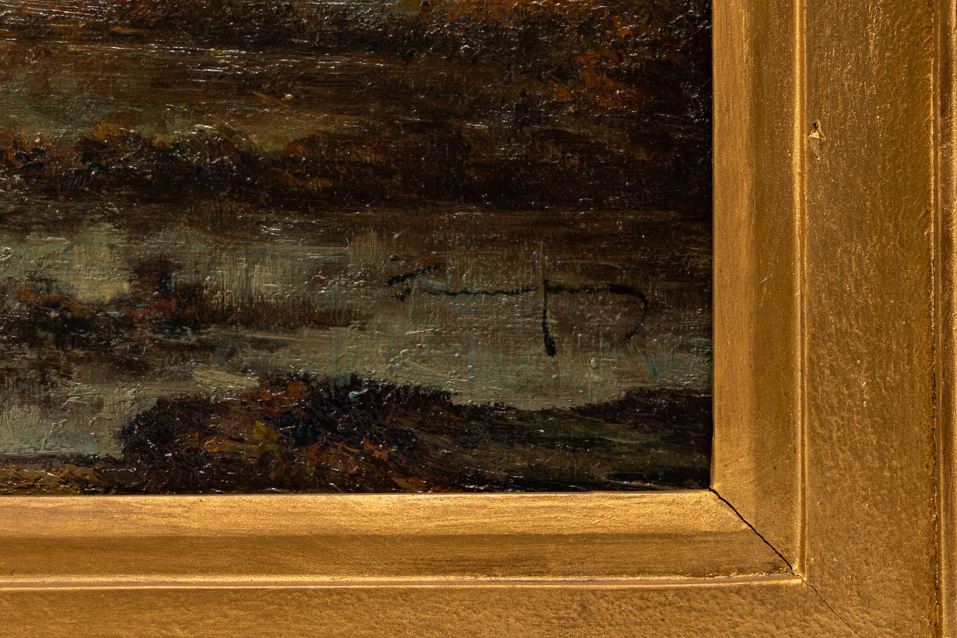 Belgian school, illegibly signed: Landscape, oil on canvas, 20th C; - Image 4 of 5