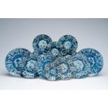 Twelve Chinese blue and white Wanli-style plates with floral design, Kangxi/Yongzheng
