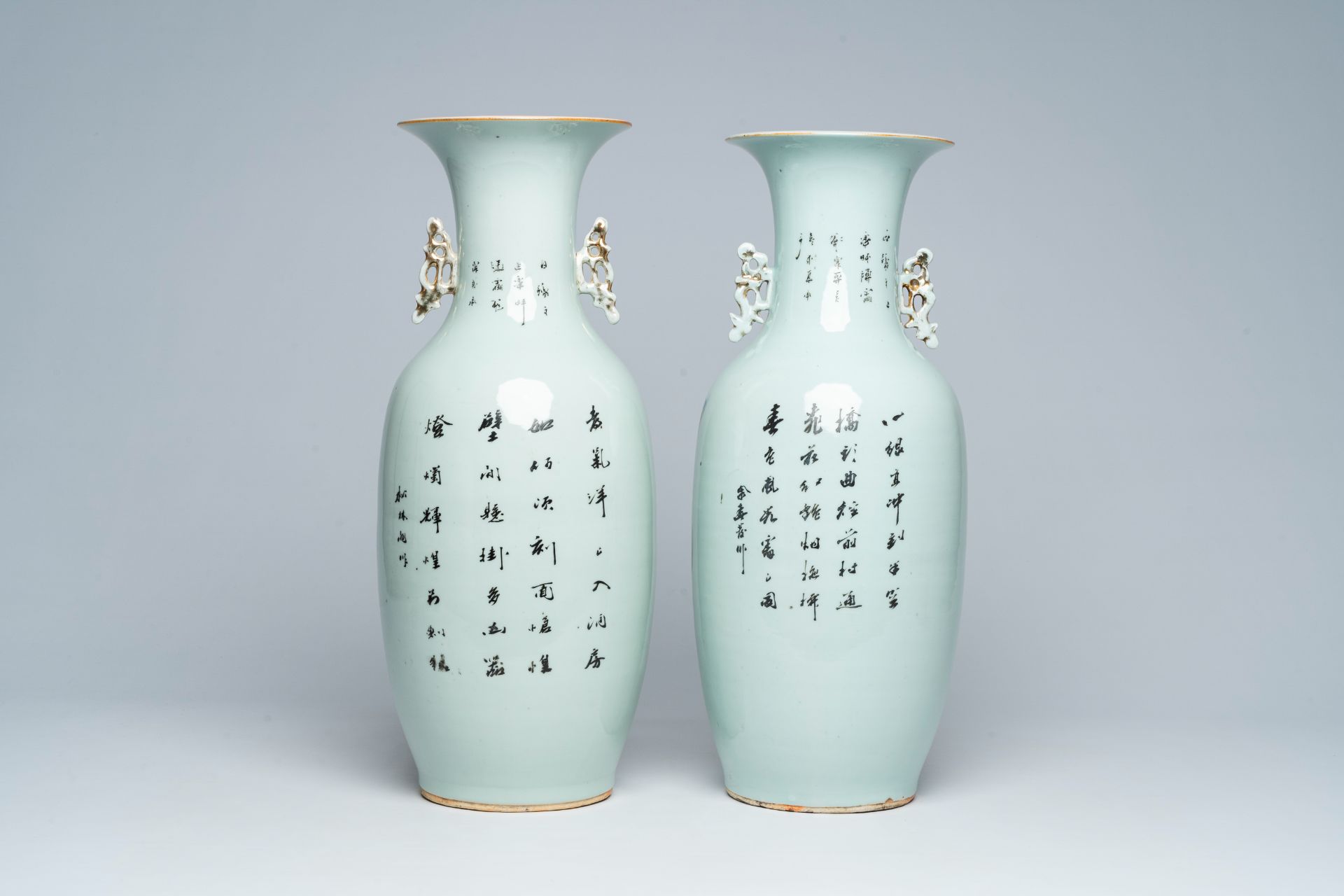 Two Chinese famille rose and qianjiang cai vases with figures in a palace garden and an animated lan - Image 4 of 7