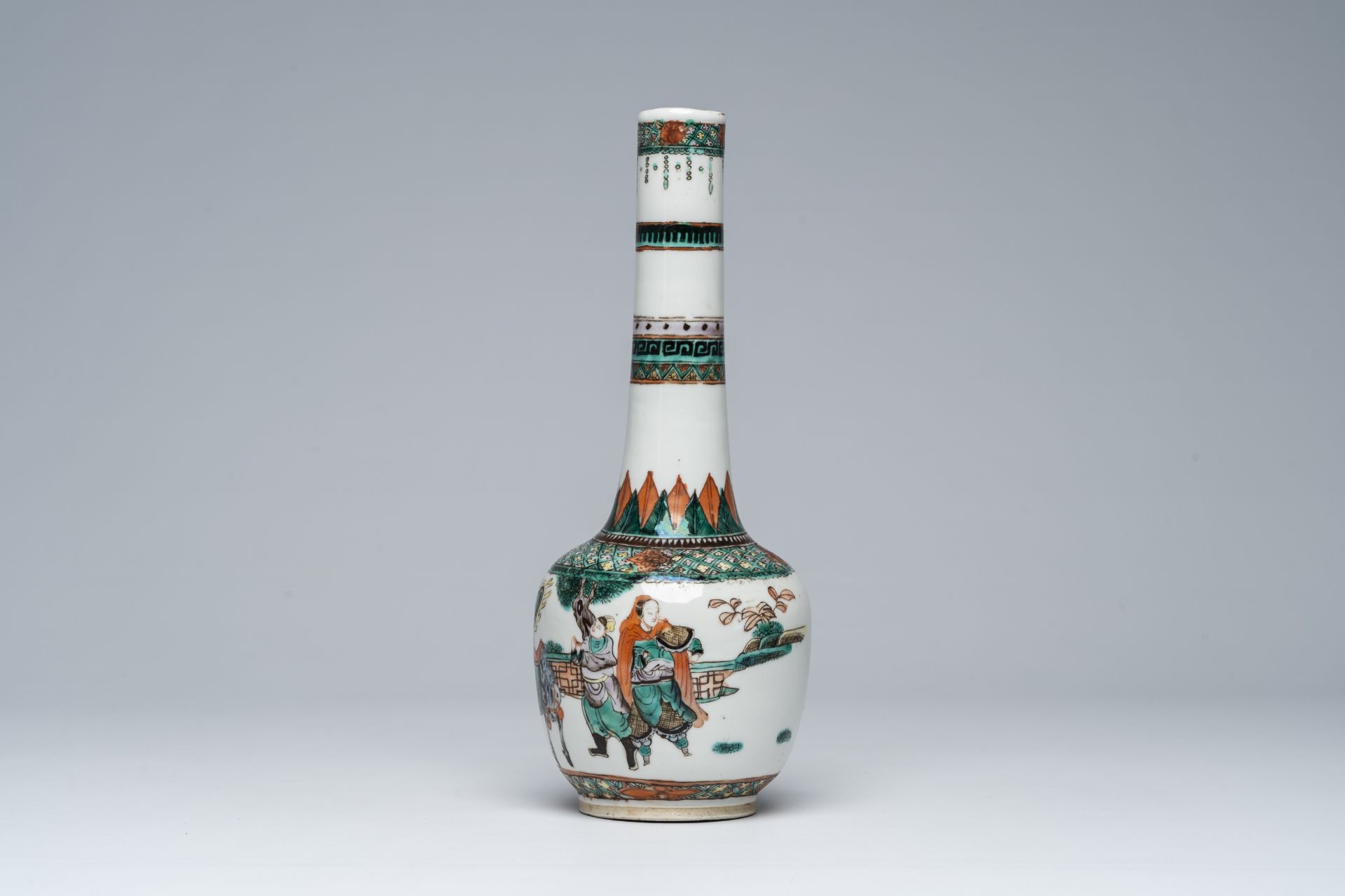 A Chinese famille verte vase with figures in a garden, Kangxi mark, 19th C.