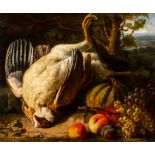 HÃ©lÃ¨ne Hamburger (1836-1919): Still life with fruit and poultry, oil on canvas