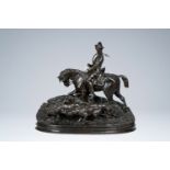 Pierre-Jules MÃ¨ne (1810-1879): 'Valet de chasse Louis XV et sa hard', patinated bronze, dated 1869,