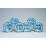 Six Chinese blue and white 'Xi Xiang Ji' plates, Qianlong