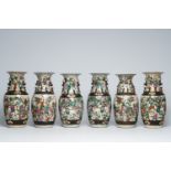 Six Chinese Nanking crackle glazed famille rose 'warrior' vases, 19th/20th C.