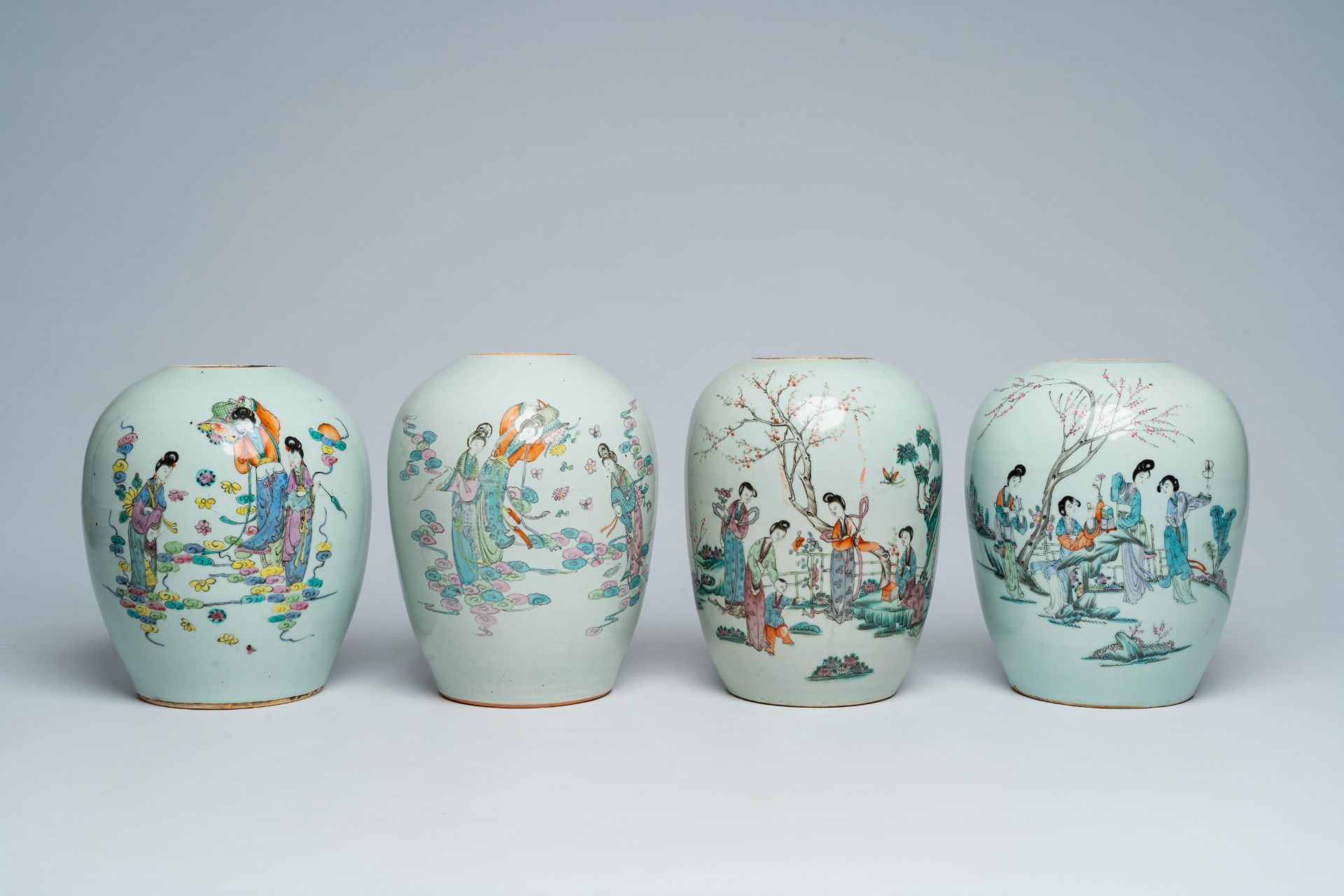 Four Chinese famille rose ginger jars with ladies, 19th/20th C. - Image 2 of 7