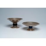 Two silver-plated tazzas with wood and faux-lapis lazuli stem, o.a. a design of Jean Puiforcat, 20th
