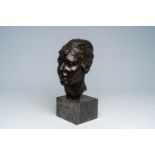 Rik Wouters (1882-1916, after): Head of a lady, brown patinated bronze on a marble base