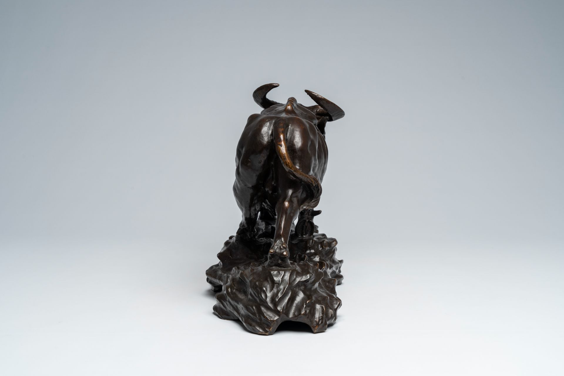 Illegibly signed (20th C.): Water buffalo, brown patinated bronze - Image 5 of 8