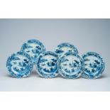 Six Chinese blue and white 'fishermen' plates, Qianlong