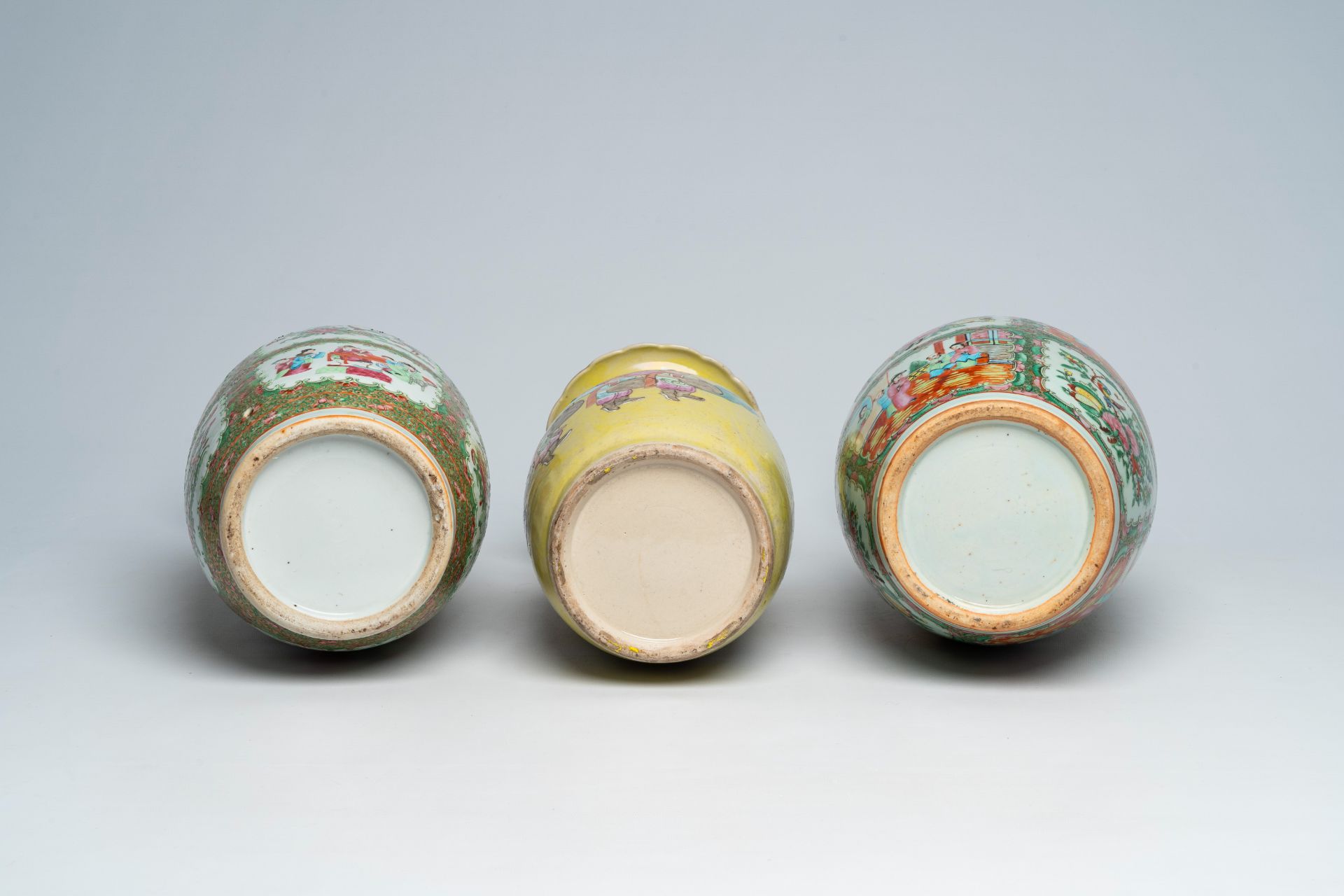 Three Chinese famille rose and Canton famille rose vases with figures, 19th C. - Image 4 of 4