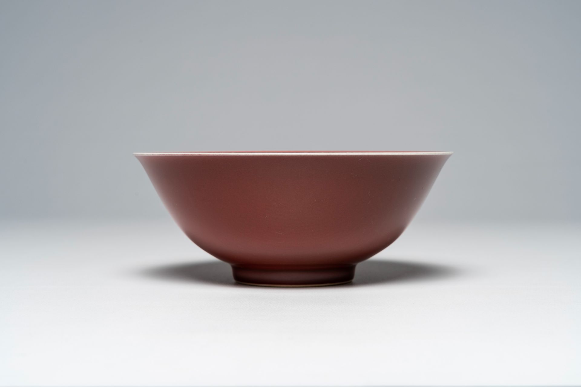 A Chinese monochrome liver red bowl, Qianlong mark, 19th/20th C. - Image 3 of 7