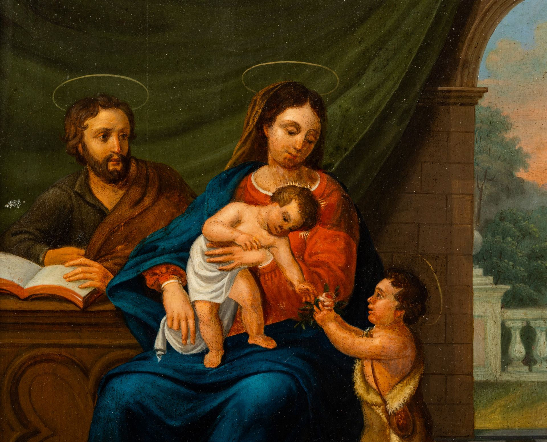 Flemish school: The Holy Family with John the Baptist, oil on panel, 18th C. - Image 5 of 5