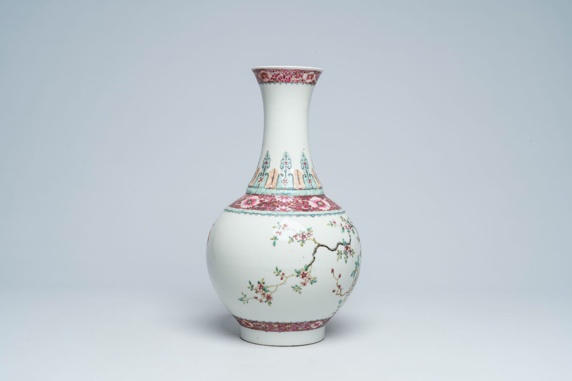 A Chinese famille rose vase with pheasants among blossoming branches, Qianlong mark, 20th C. - Image 4 of 6