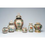 A varied collection of Chinese Nanking crackle glazed famille rose and verte porcelain, 19th/20th C.