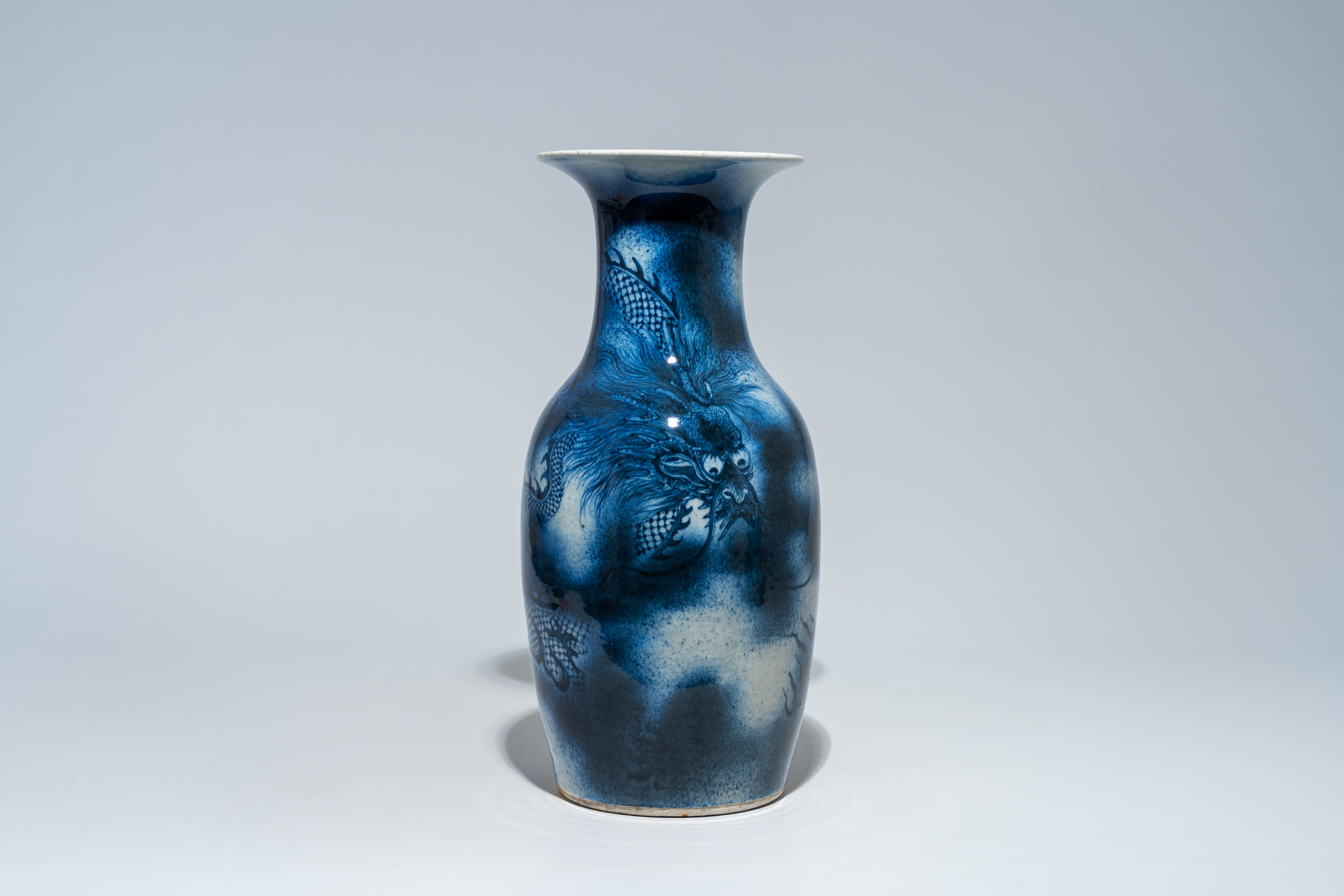 A Chinese blue and white 'dragon chasing the pearl' vase, 19th C.